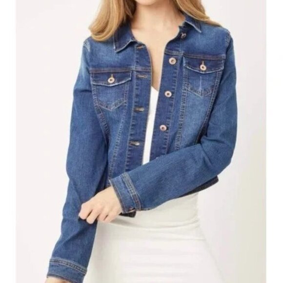 Love Tree Cropped Blue Denim Jacket S Rose Gold Y2K - Picture 1 of 8